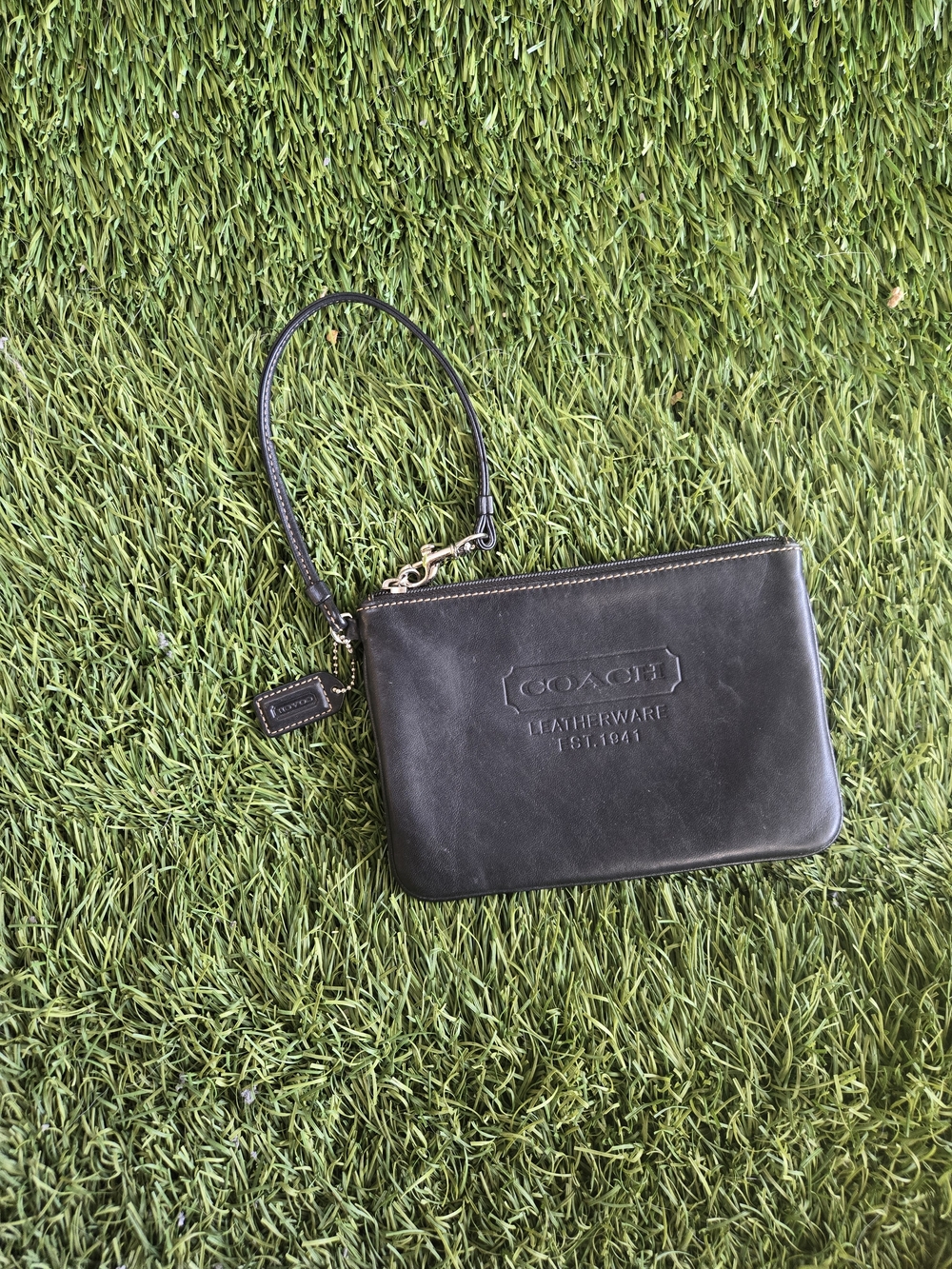 COACH Black Leather Wristlet Pouch